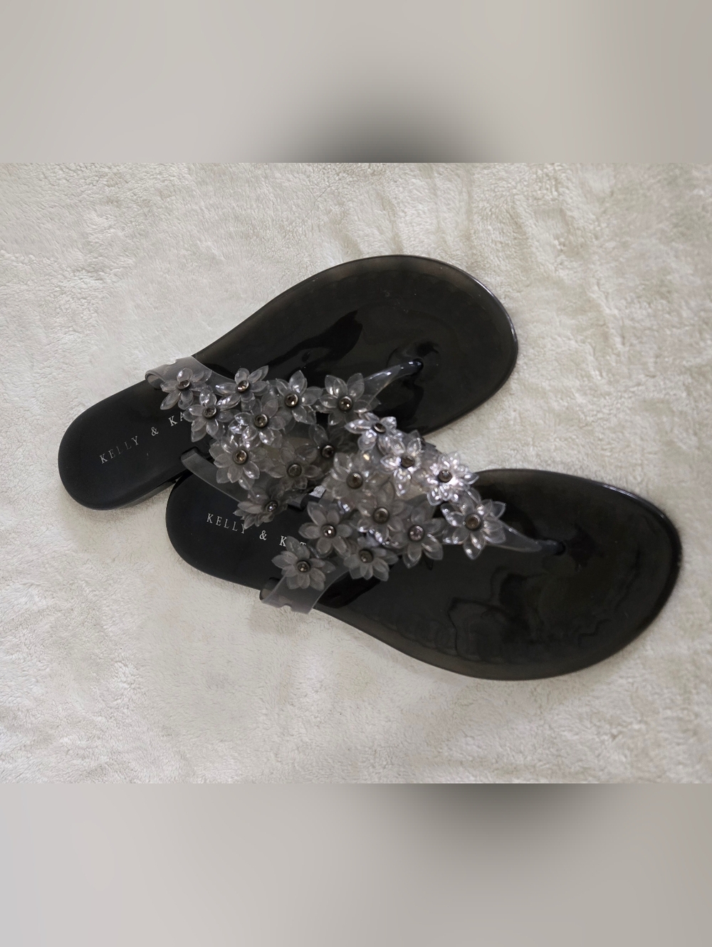 Kelly & Katie Flip-Flop Sandals Women's Size 7 Black Floral Lightweight